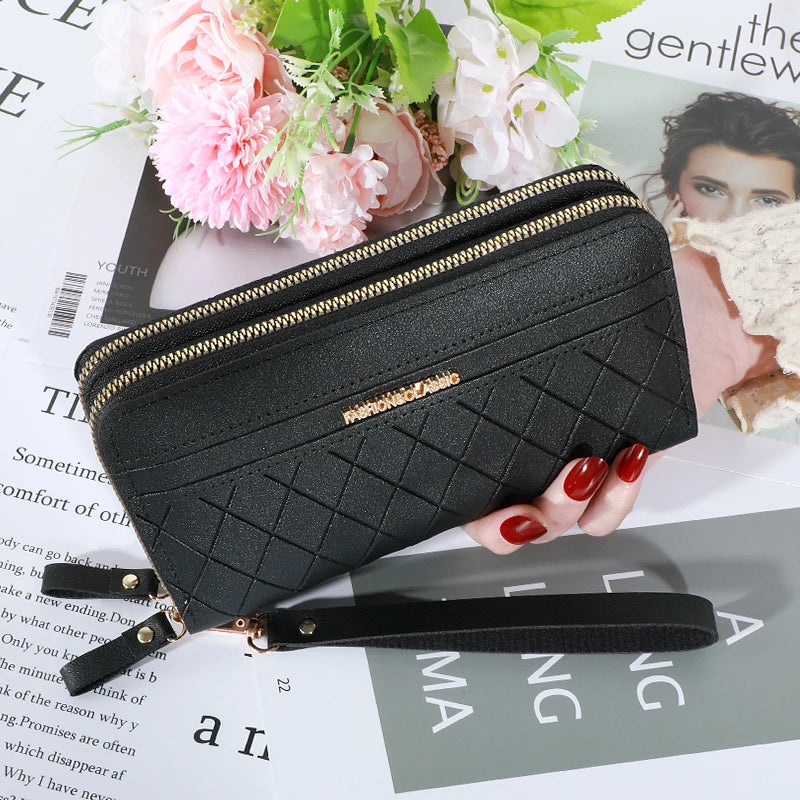 Long Women'S Wallet Female Purses Tassel Coin Purse Card Holder Wallets Double Zipper Pu Leather Clutch Luxury Money Phone Bag