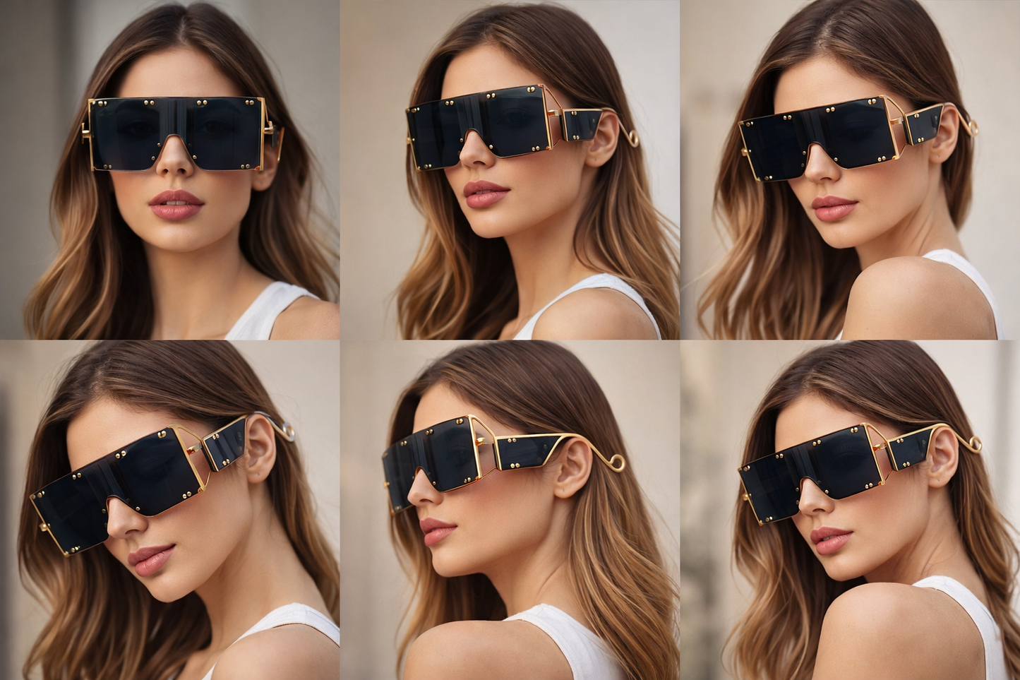 Oversized Square Sunglasses - Luxury Metal Rivet Detail
