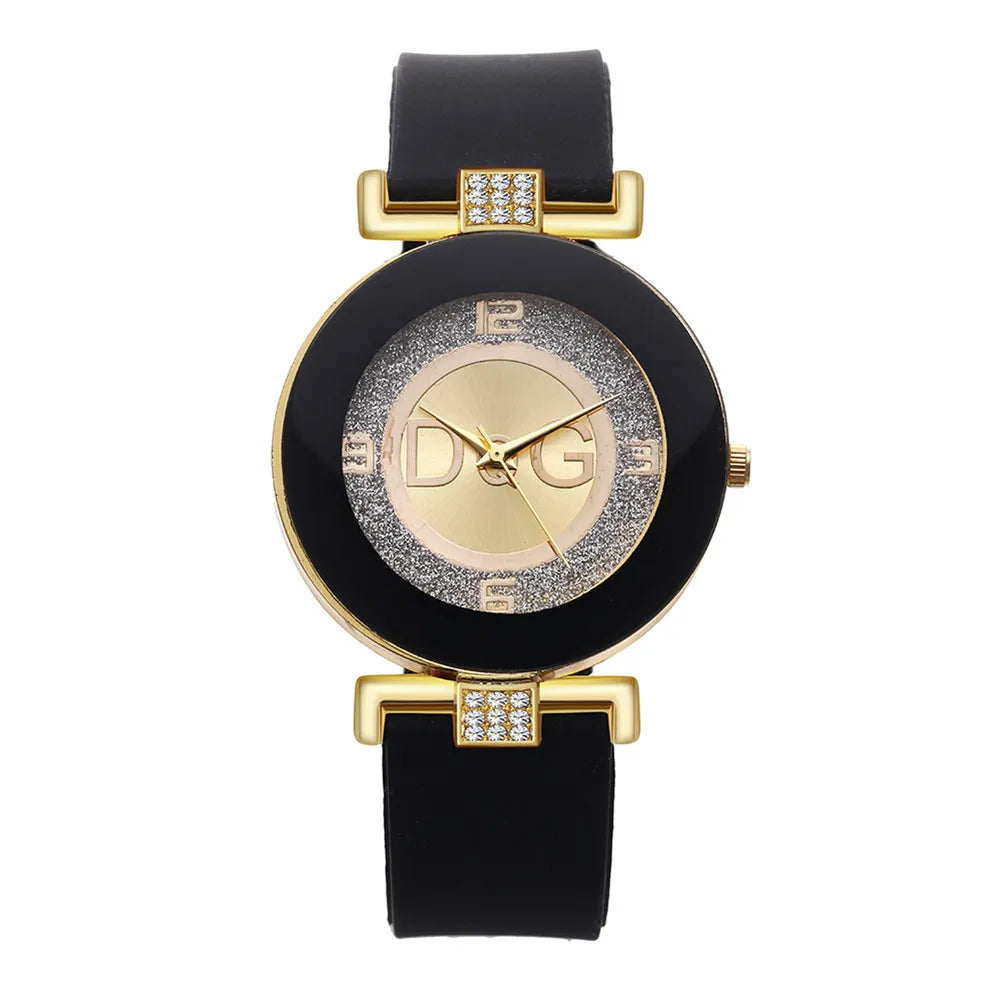 Fashion Ladies Large Dial Quartz Watch – Casual Sport Silicone Strap, Black & White, Versatile Dress & Daily Wear.