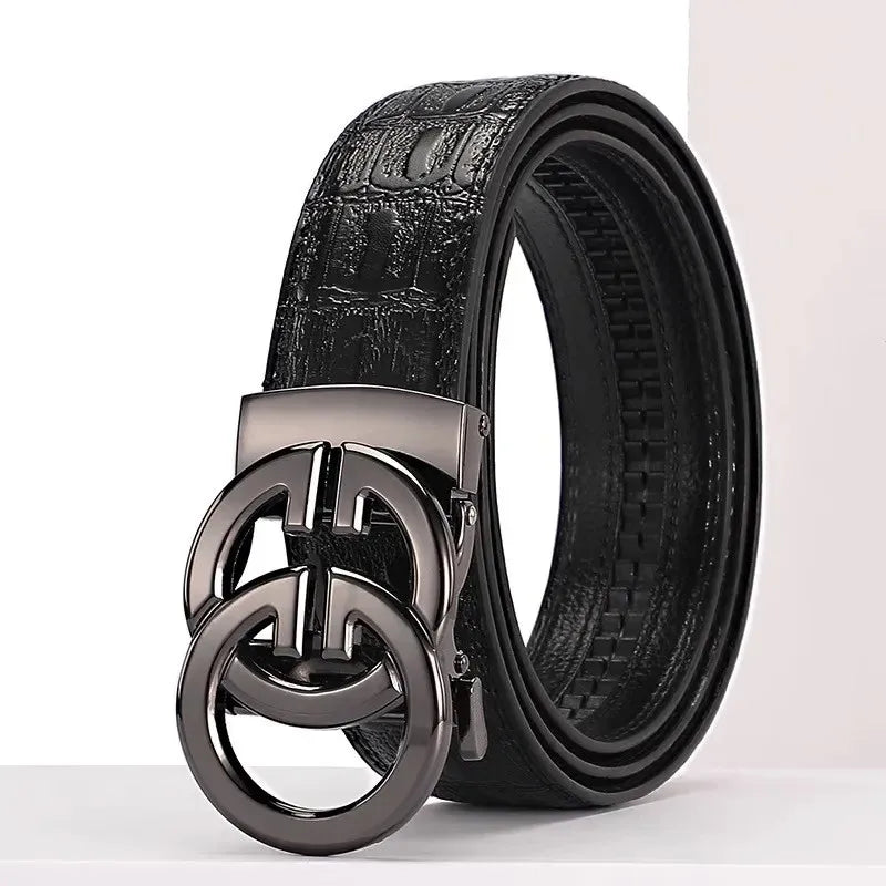 Luxury Genuine Leather Men’s Belt – Automatic Metal Alloy Buckle Designer Waist Strap