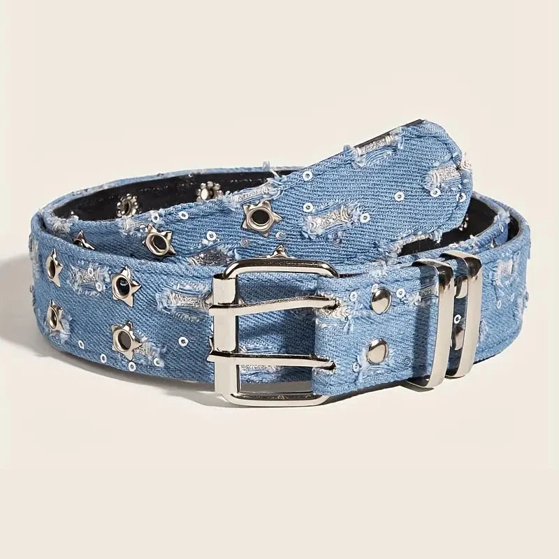 Stylish Y2K Star Hollow Belt – Luxury Punk Black Denim Waistband for Men & Women