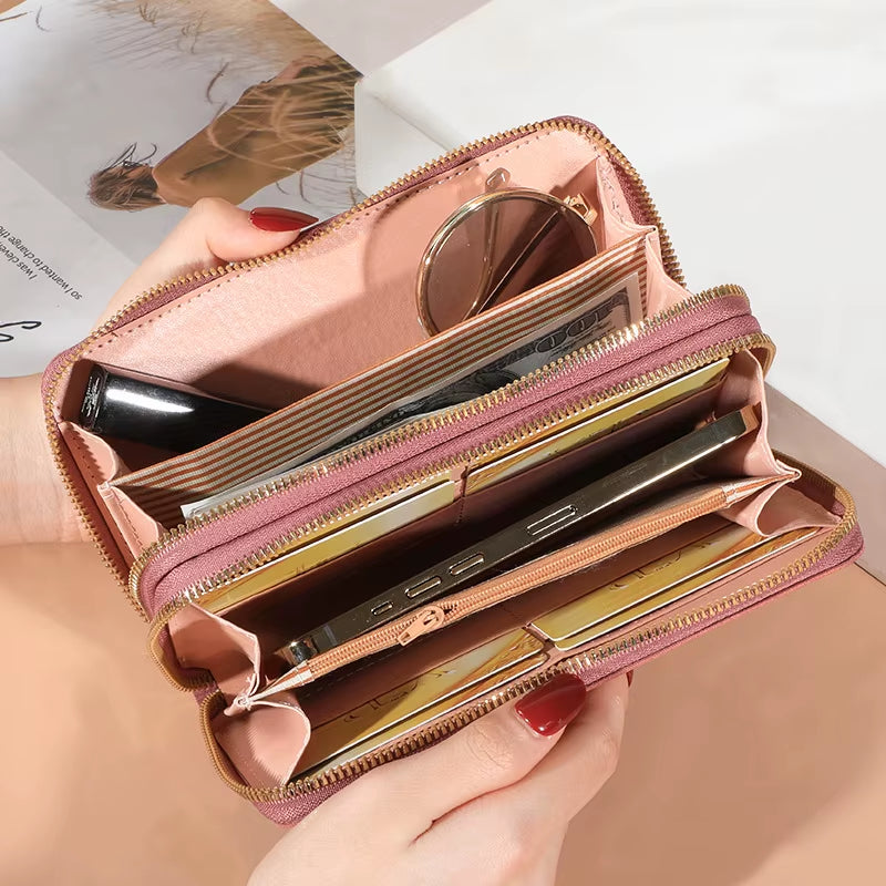 Long Women'S Wallet Female Purses Tassel Coin Purse Card Holder Wallets Double Zipper Pu Leather Clutch Luxury Money Phone Bag