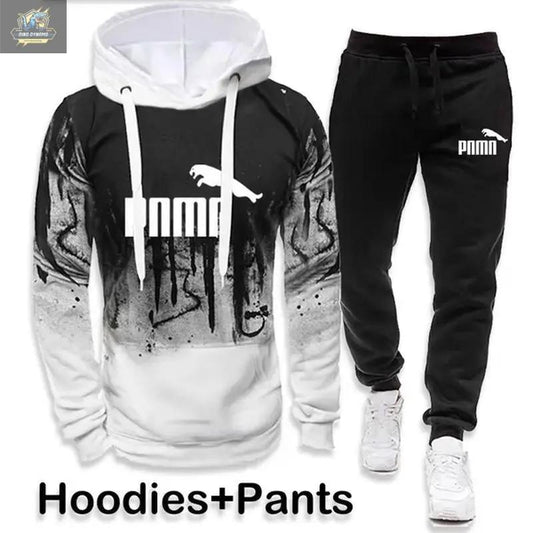 Men’s Printed Jogging Tracksuit – 2 Piece Hoodie & Pants Set 
