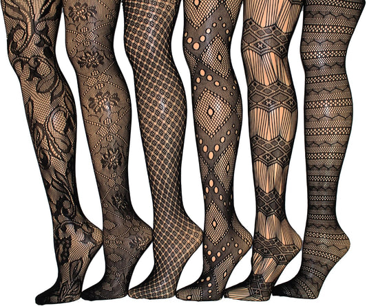 Fishnet Women'S Lace Stockings Tights Sexy Pantyhose Regular & plus Sizes (Pack of 6)