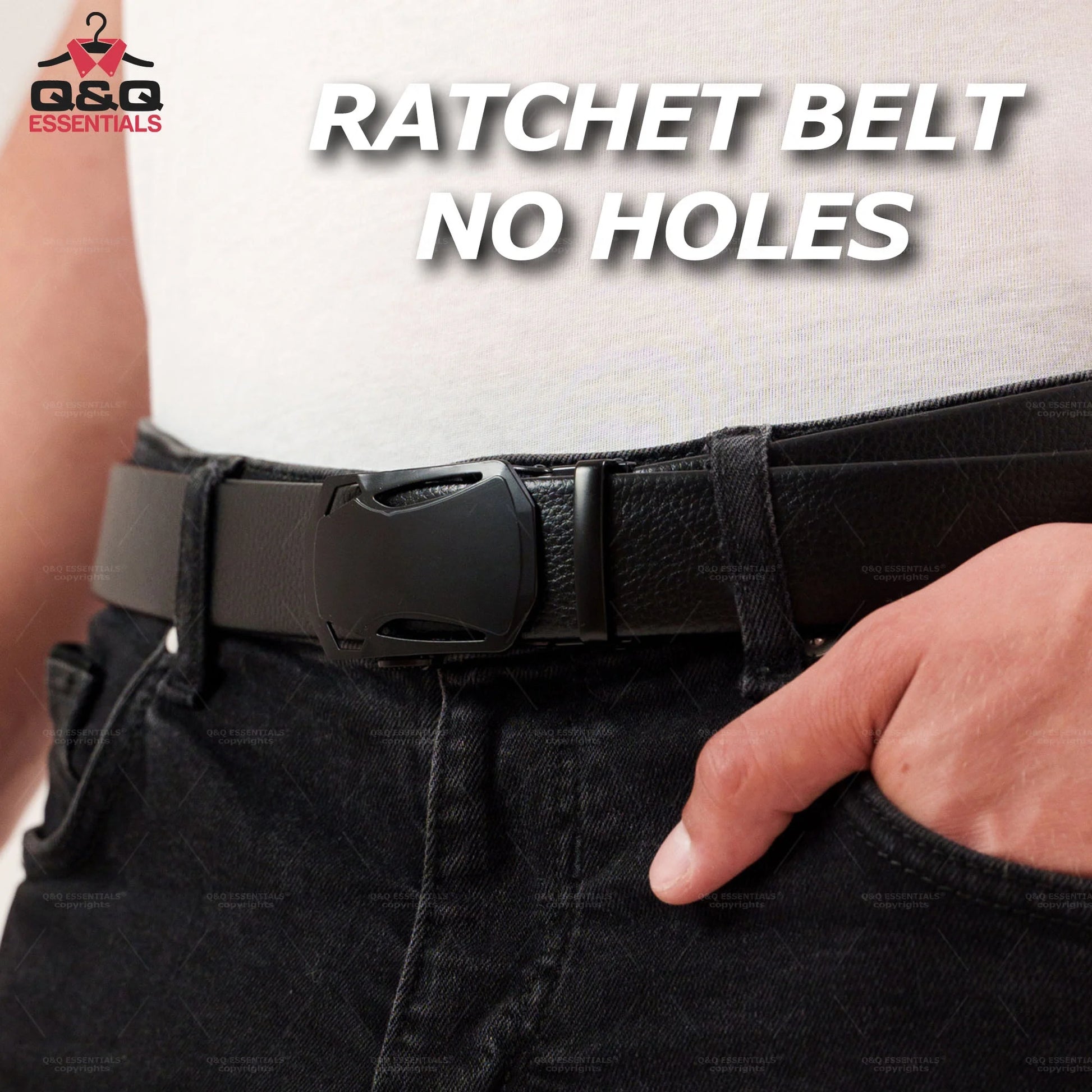 Mens Ratchet Belt Premium Microfiber Leather Adjustable with Unique Slide Belt Buckle Black