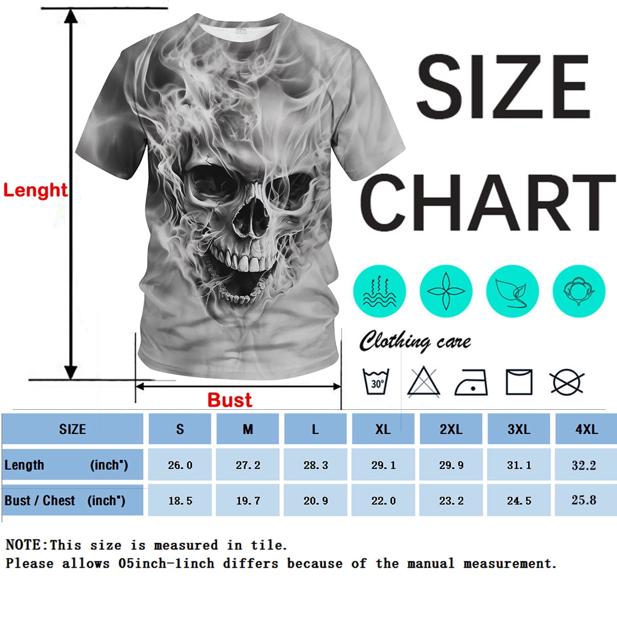 Men'S Skull Graphic T-Shirt 3D Skeleton Print Polyester Tee Gothic & Streetwear Style