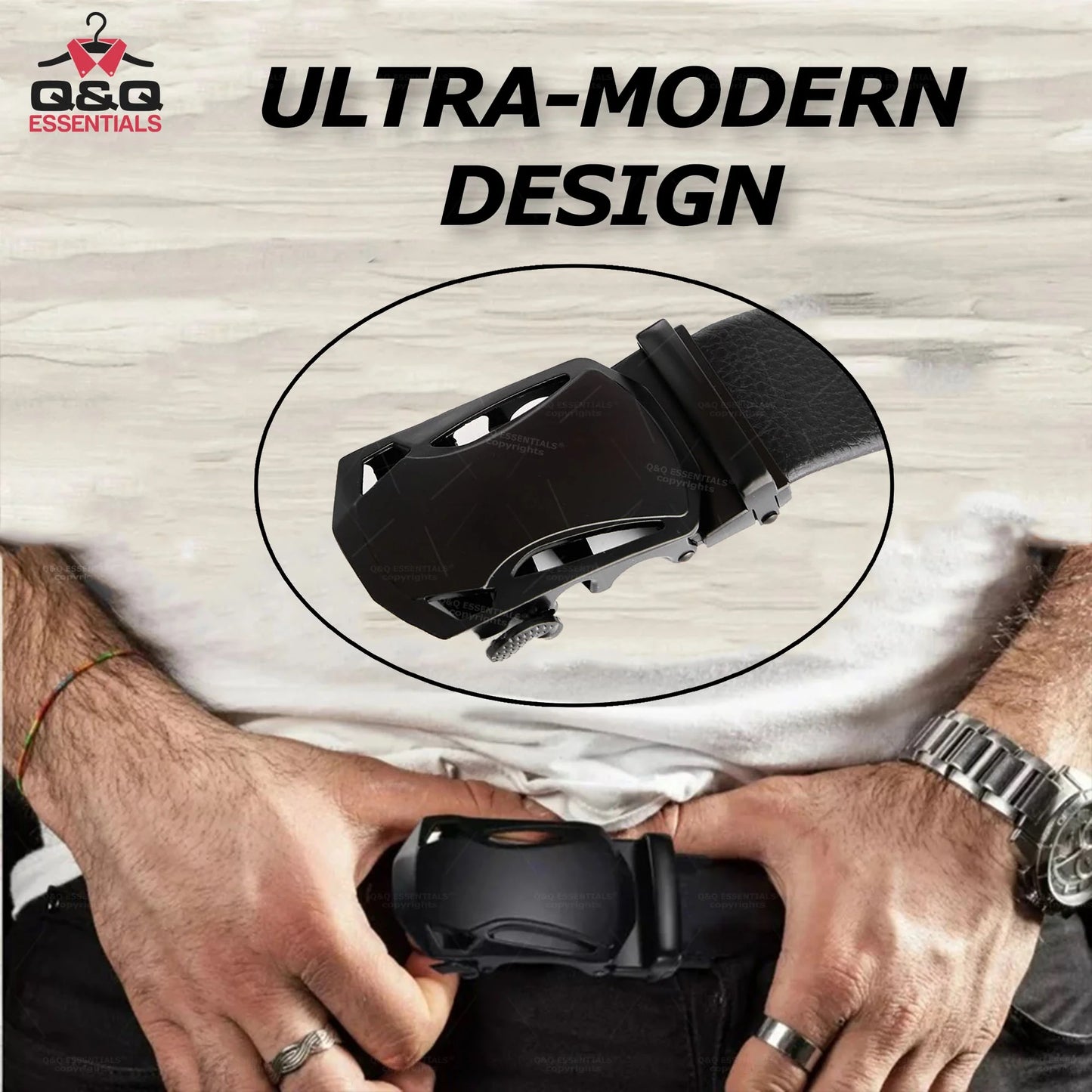 Mens Ratchet Belt Premium Microfiber Leather Adjustable with Unique Slide Belt Buckle Black