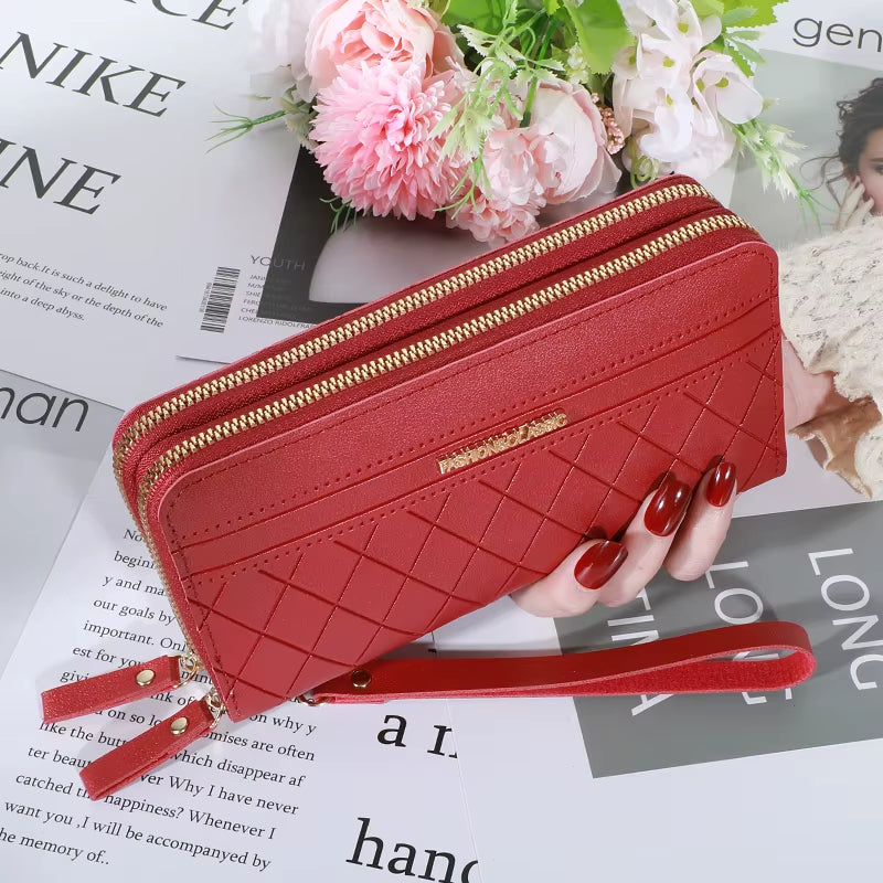 Long Women'S Wallet Female Purses Tassel Coin Purse Card Holder Wallets Double Zipper Pu Leather Clutch Luxury Money Phone Bag