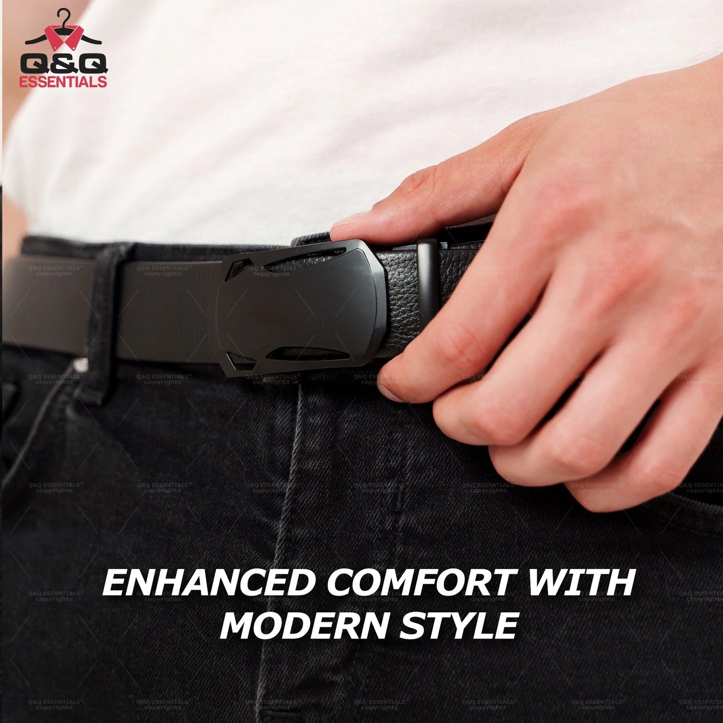 Mens Ratchet Belt Premium Microfiber Leather Adjustable with Unique Slide Belt Buckle Black