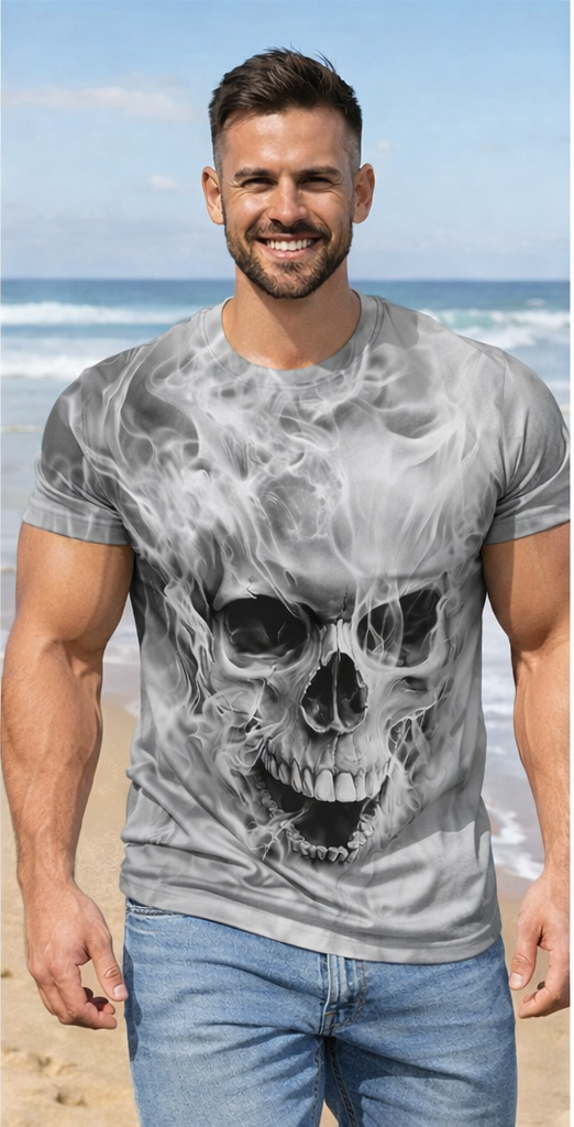 Men's Skull Graphic T-Shirt – 3D Skeleton Print