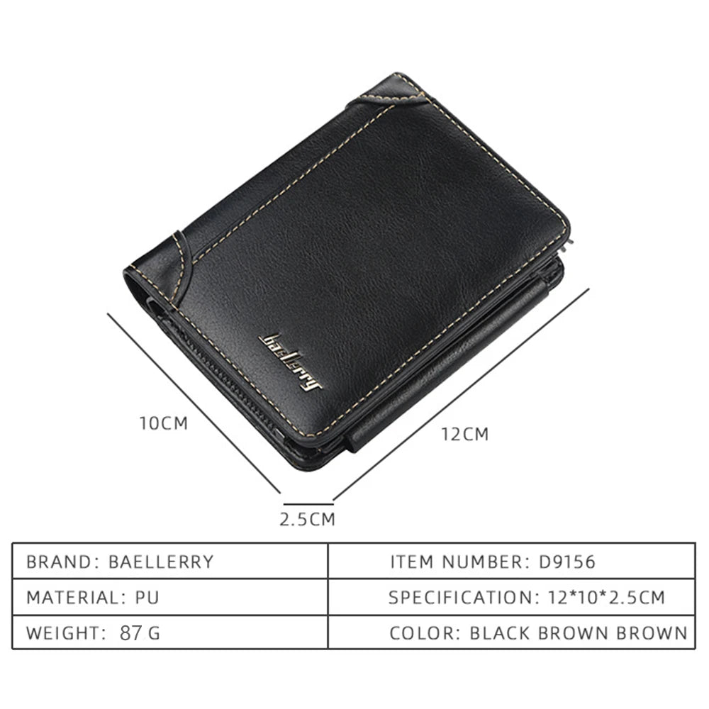 High-Quality PU Leather Men’s Wallet – Compact Zipper Card Holder & Coin Pocket Design