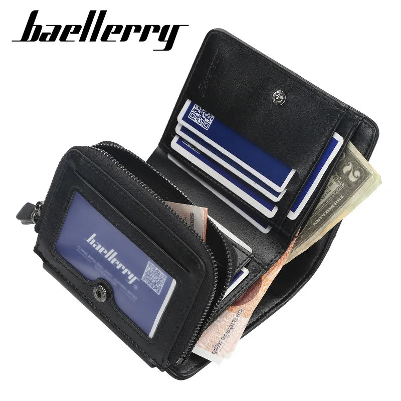 High-Quality PU Leather Men’s Wallet – Compact Zipper Card Holder & Coin Pocket Design