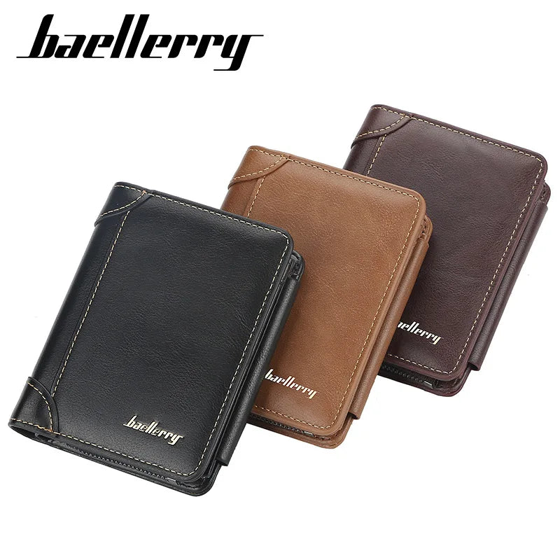 High-Quality PU Leather Men’s Wallet – Compact Zipper Card Holder & Coin Pocket Design