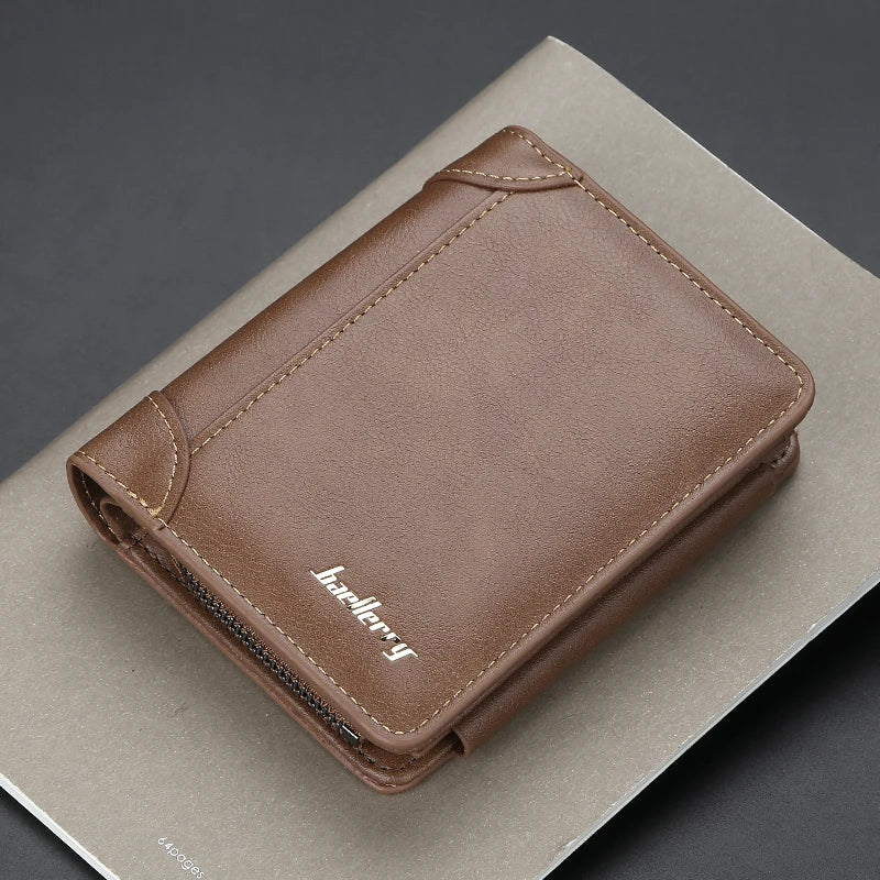 High-Quality PU Leather Men’s Wallet – Compact Zipper Card Holder & Coin Pocket Design