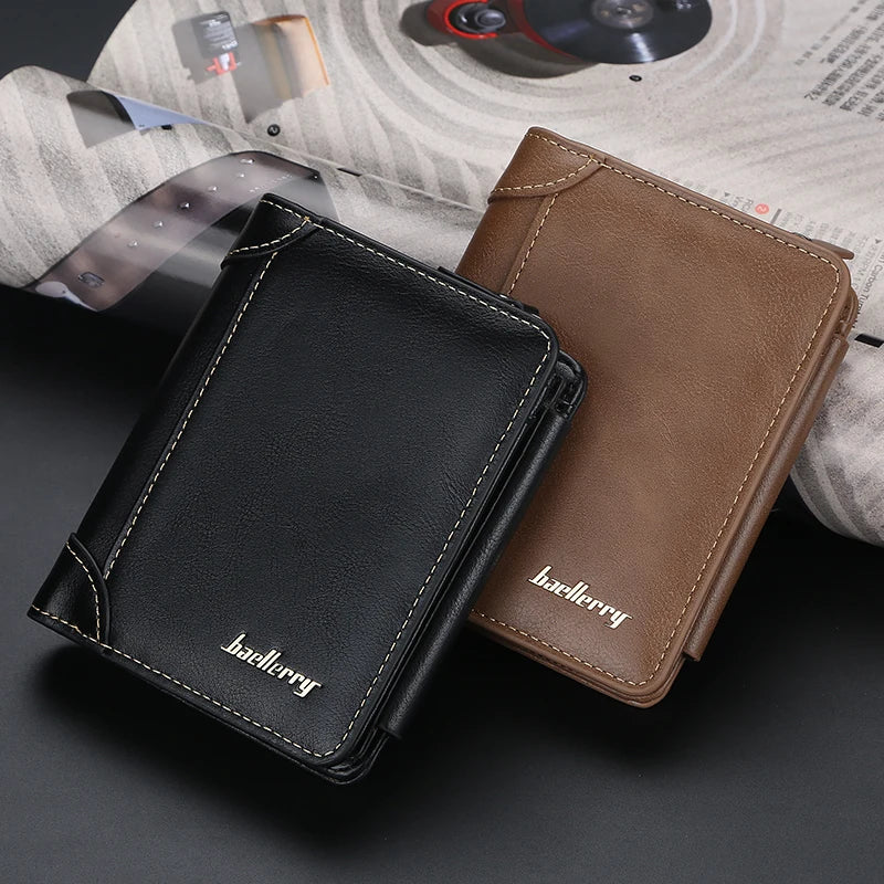 High-Quality PU Leather Men’s Wallet – Compact Zipper Card Holder & Coin Pocket Design
