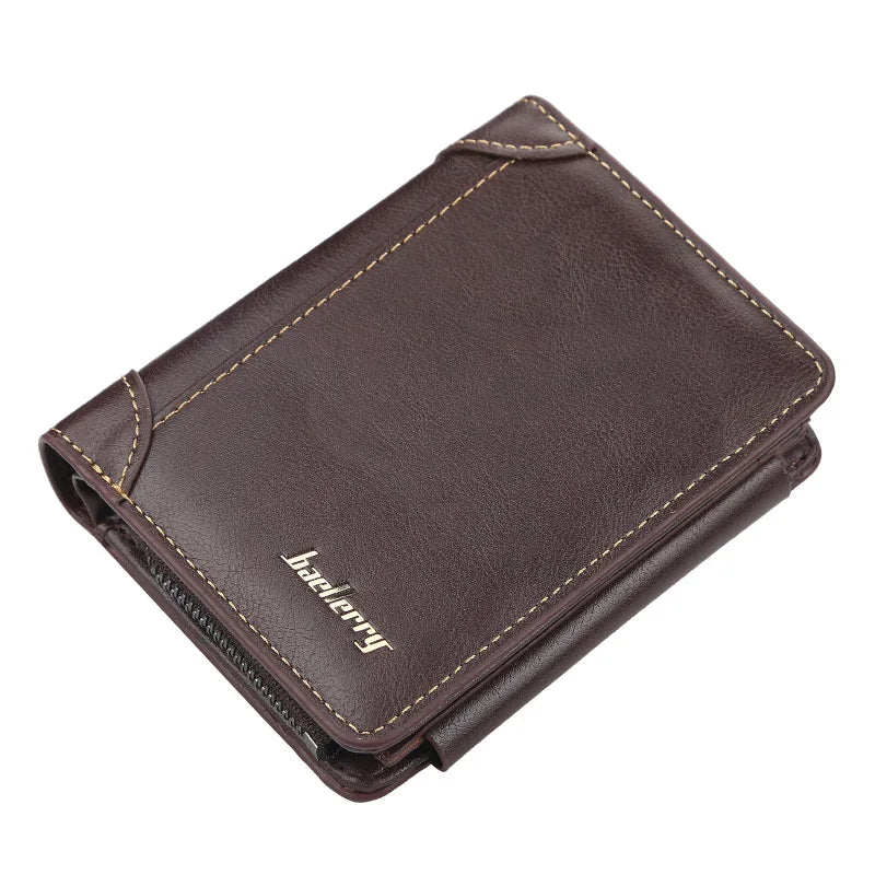 High-Quality PU Leather Men’s Wallet – Compact Zipper Card Holder & Coin Pocket Design