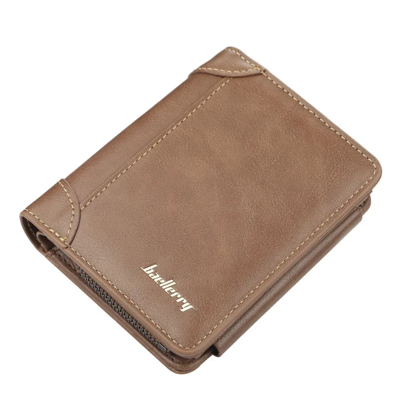 High-Quality PU Leather Men’s Wallet – Compact Zipper Card Holder & Coin Pocket Design