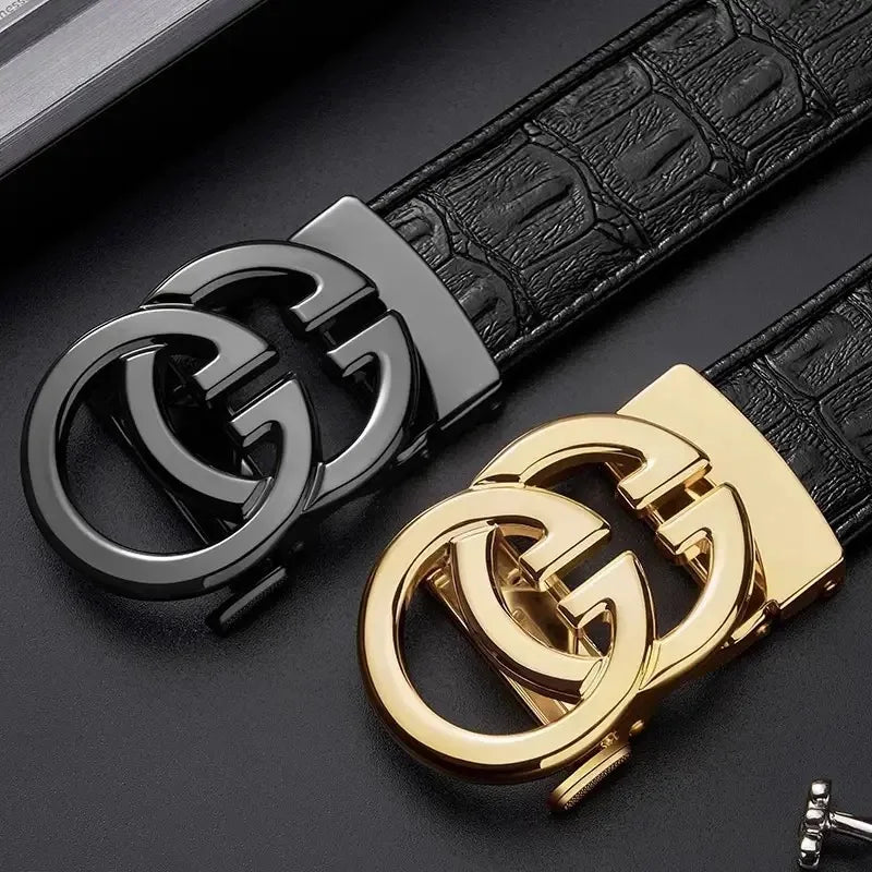 Luxury Genuine Leather Men’s Belt – Automatic Metal Alloy Buckle Designer Waist Strap