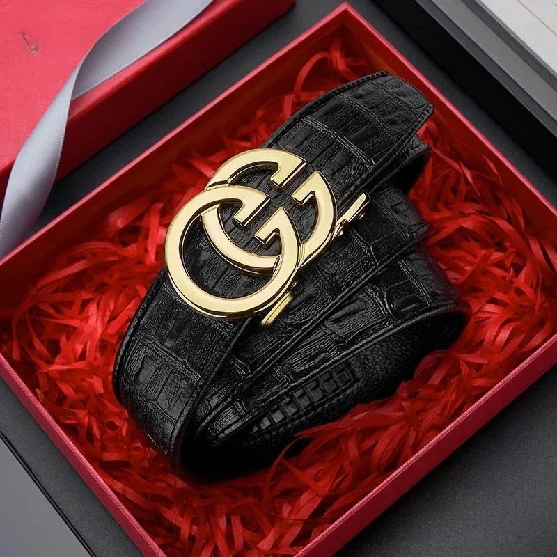 Luxury Genuine Leather Men’s Belt – Automatic Metal Alloy Buckle Designer Waist Strap