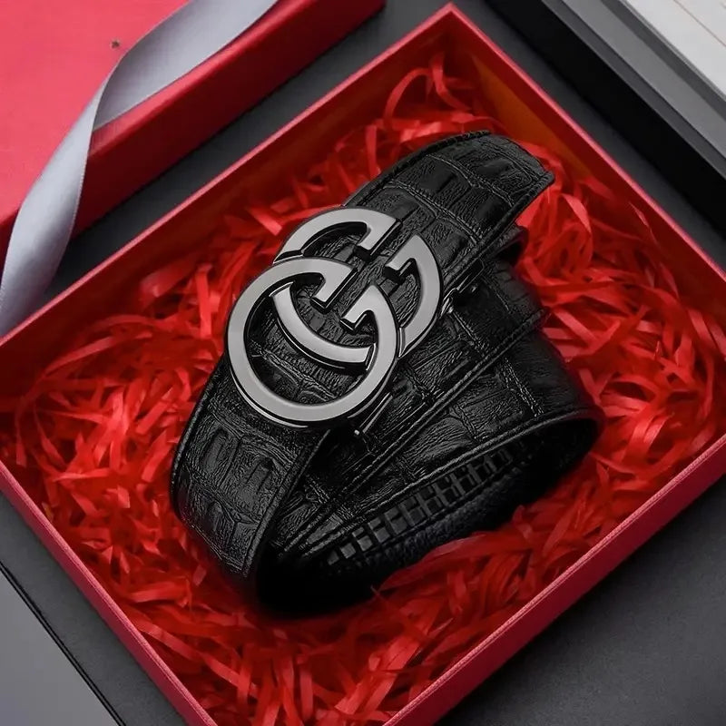 Luxury Genuine Leather Men’s Belt – Automatic Metal Alloy Buckle Designer Waist Strap