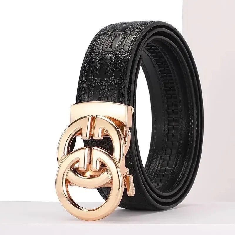 Luxury Genuine Leather Men’s Belt – Automatic Metal Alloy Buckle Designer Waist Strap