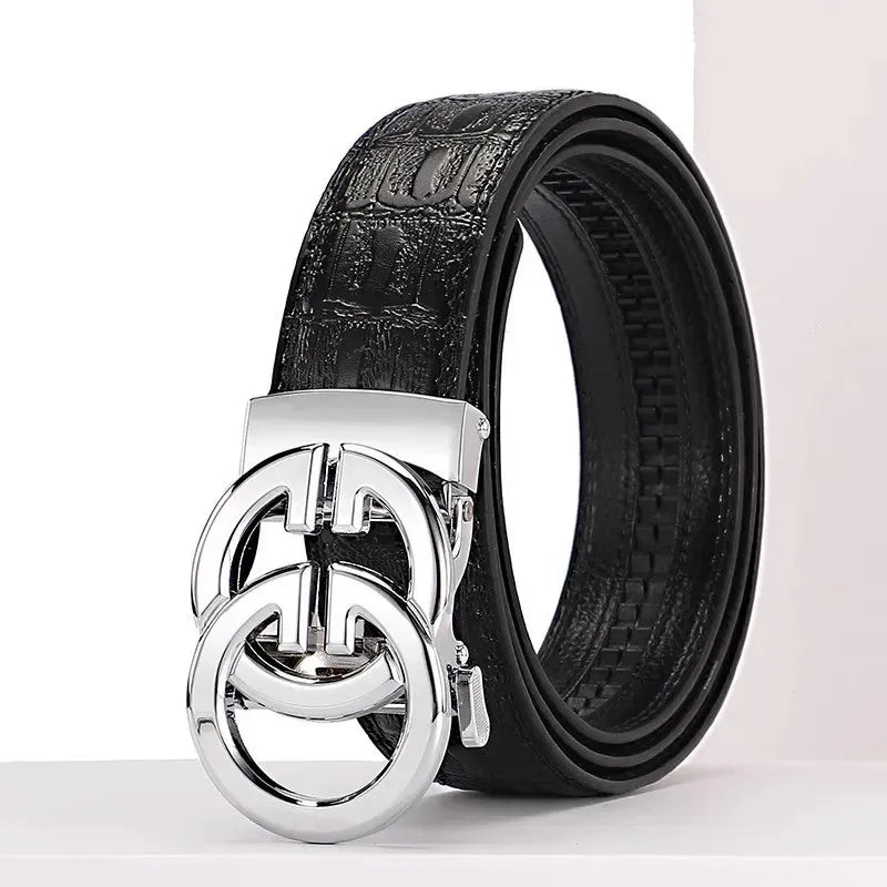 Luxury Genuine Leather Men’s Belt – Automatic Metal Alloy Buckle Designer Waist Strap