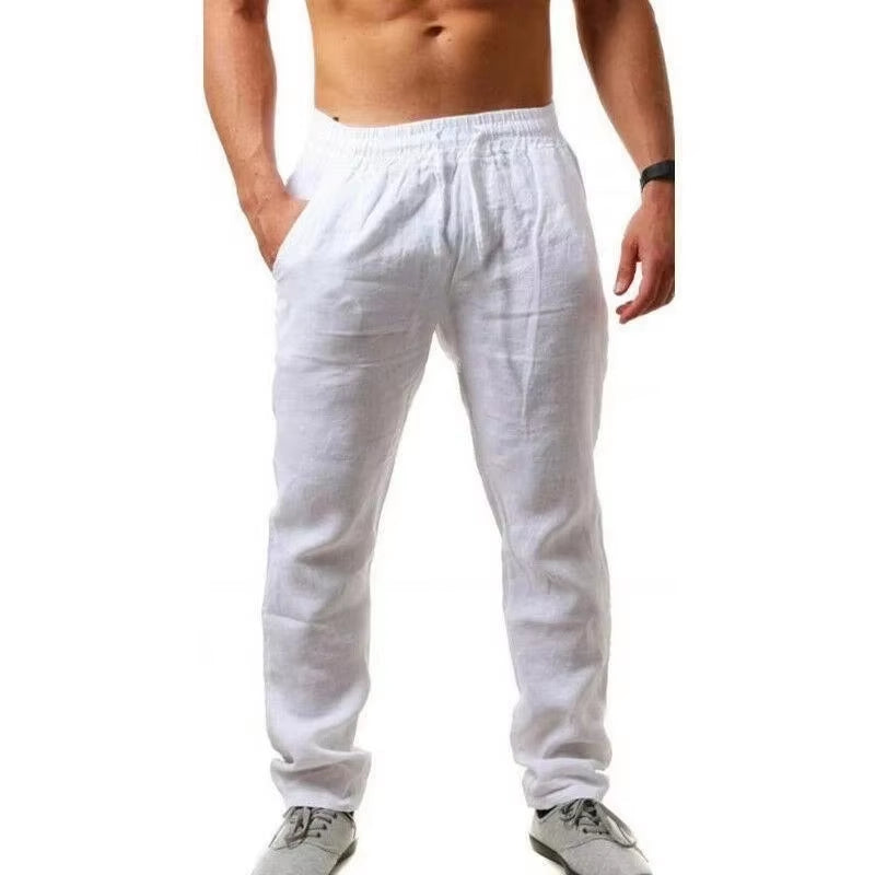 Men'S Cotton Linen Pants Male Autumn New Breathable Solid Color Linen Trousers Fitness Streetwear S-3XL - DinoDynamo