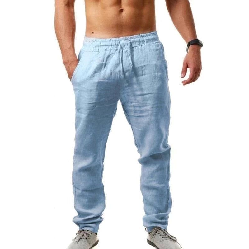 Men’s Cotton Linen Pants – Breathable Solid Color Trousers for Streetwear & Fitness