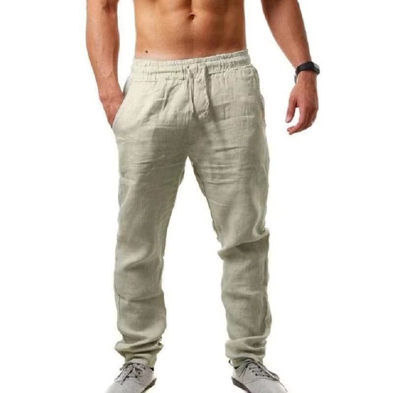Men’s Cotton Linen Pants – Breathable Solid Color Trousers for Streetwear & Fitness