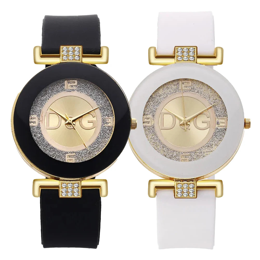 Fashion Ladies Large Dial Quartz Watch – Casual Sport Silicone Strap, Black & White, Versatile Dress & Daily Wear.