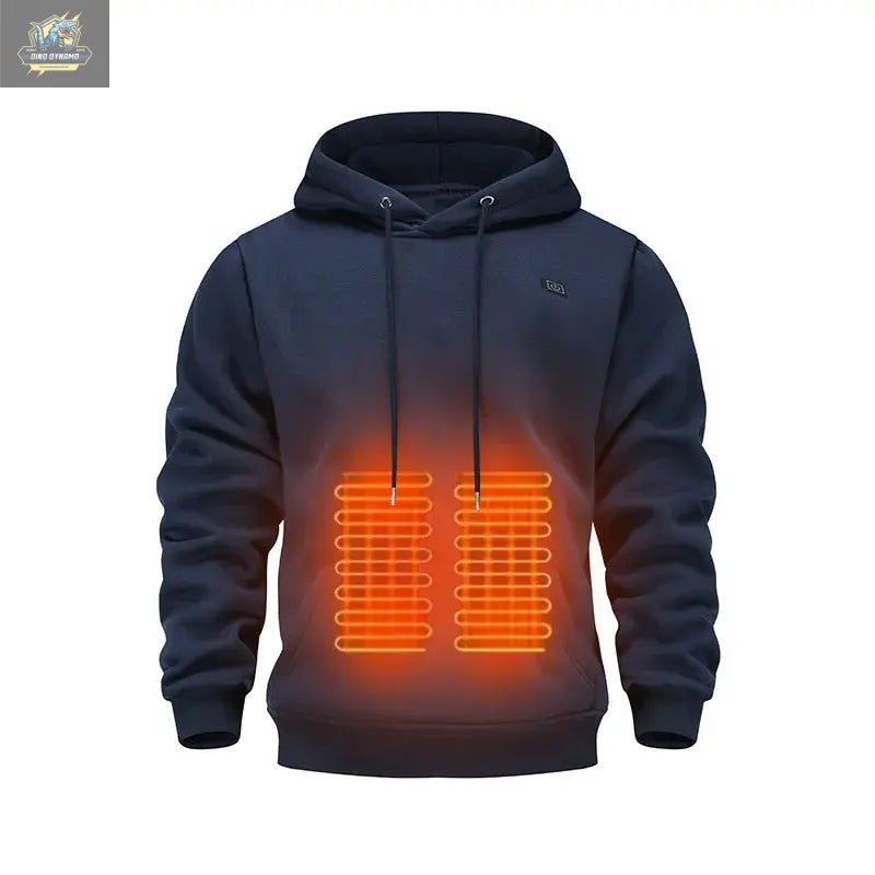 Mens USB Heated Jacket Winter Electric Heating Sweatshirt with Hood Warm Rechargeable Thermal Clothing for Outdoor Sports Skiing