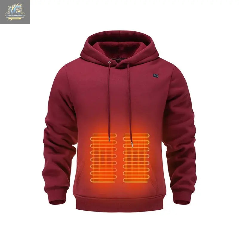 Mens USB Heated Jacket Winter Electric Heating Sweatshirt with Hood Warm Rechargeable Thermal Clothing for Outdoor Sports Skiing