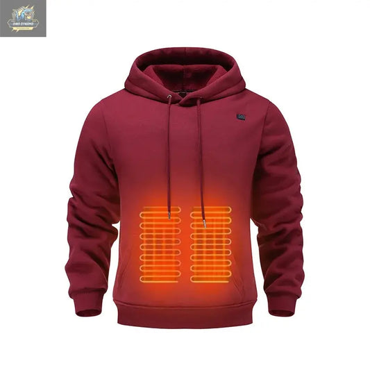 Mens USB Heated Jacket Winter Electric Heating Sweatshirt with Hood Warm Rechargeable Thermal Clothing for Outdoor Sports Skiing