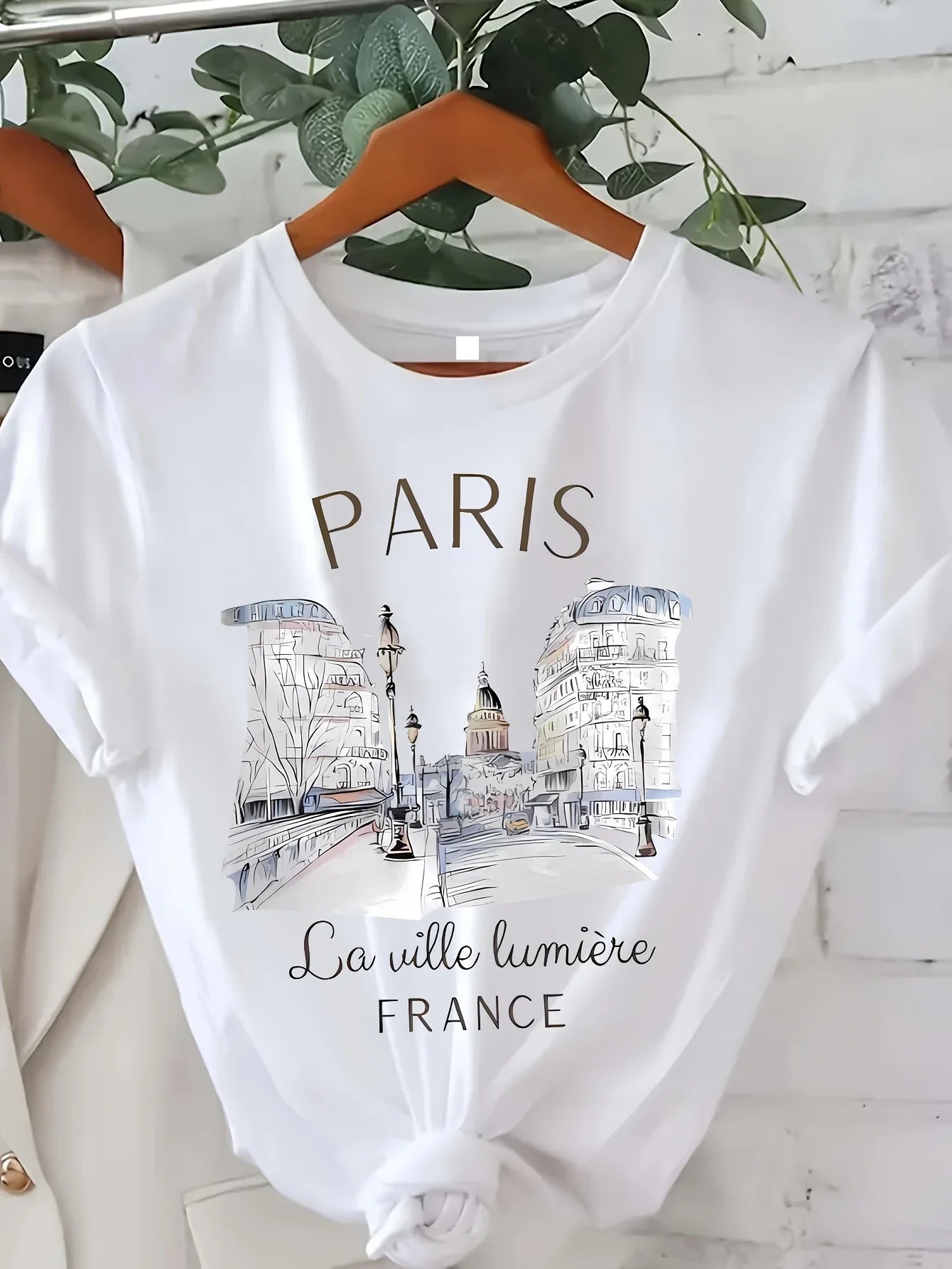 Paris Print Women’s T-Shirt – Short Sleeve Crew Neck Casual Top for Spring & Summer