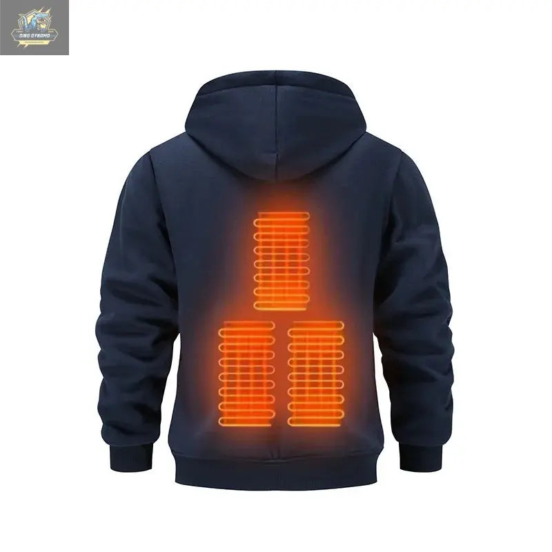 Mens USB Heated Jacket Winter Electric Heating Sweatshirt with Hood Warm Rechargeable Thermal Clothing for Outdoor Sports Skiing