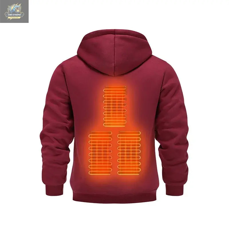 Mens USB Heated Jacket Winter Electric Heating Sweatshirt with Hood Warm Rechargeable Thermal Clothing for Outdoor Sports Skiing