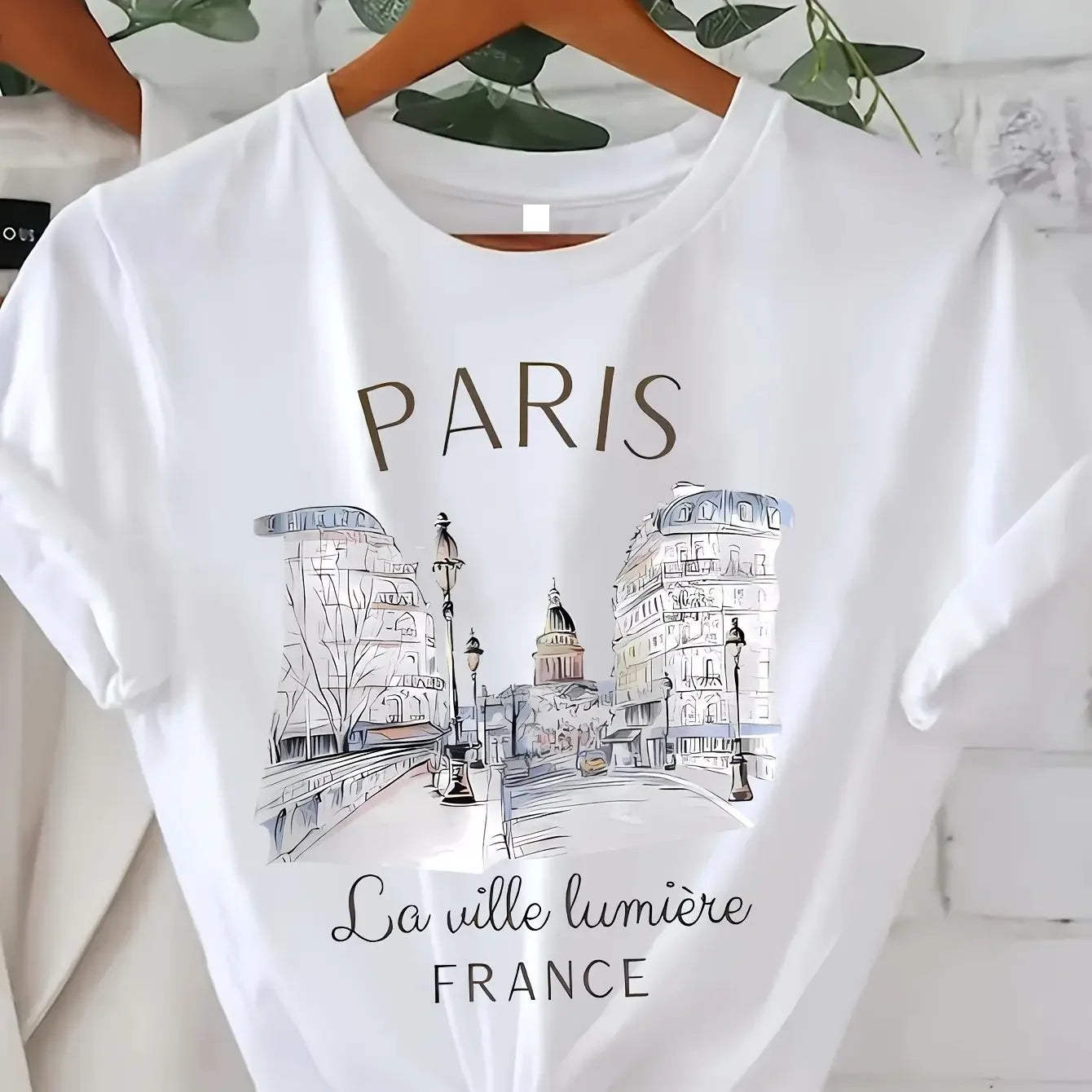 Paris Print Women’s T-Shirt – Short Sleeve Crew Neck Casual Top for Spring & Summer