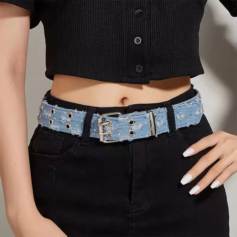 Stylish Y2K Star Hollow Belt – Luxury Punk Black Denim Waistband for Men & Women