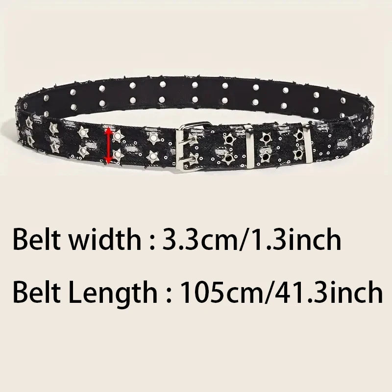 Stylish Y2K Star Hollow Belt – Luxury Punk Black Denim Waistband for Men & Women
