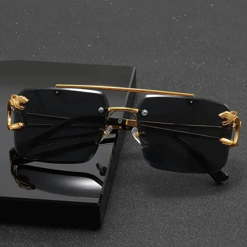Vintage Luxury Golden Frameless Sunglasses – Cool Tiger Design Anti-Glare Glasses for Men & Women