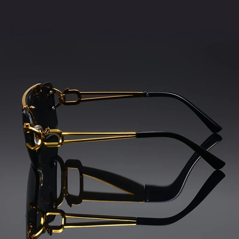 Vintage Luxury Golden Frameless Sunglasses – Cool Tiger Design Anti-Glare Glasses for Men & Women