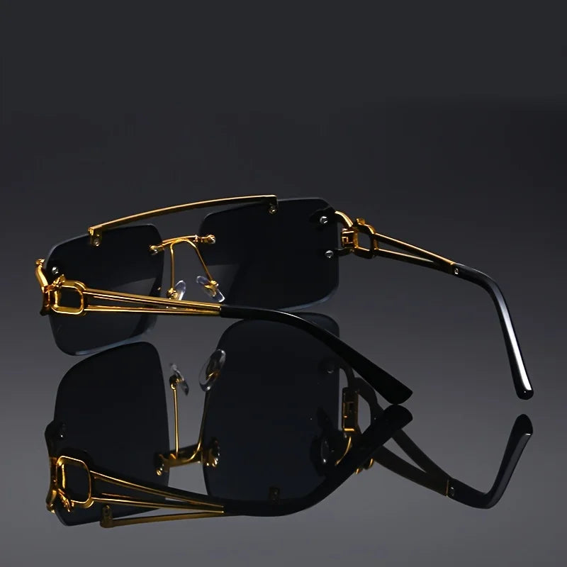 Vintage Luxury Golden Frameless Sunglasses – Cool Tiger Design Anti-Glare Glasses for Men & Women