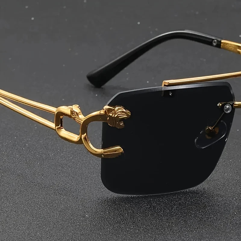 Vintage Luxury Golden Frameless Sunglasses – Cool Tiger Design Anti-Glare Glasses for Men & Women