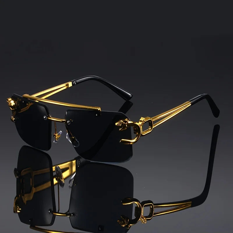 Vintage Luxury Golden Frameless Sunglasses – Cool Tiger Design Anti-Glare Glasses for Men & Women