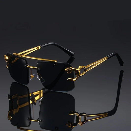 Vintage Luxury Golden Frameless Sunglasses – Cool Tiger Design Anti-Glare Glasses for Men & Women