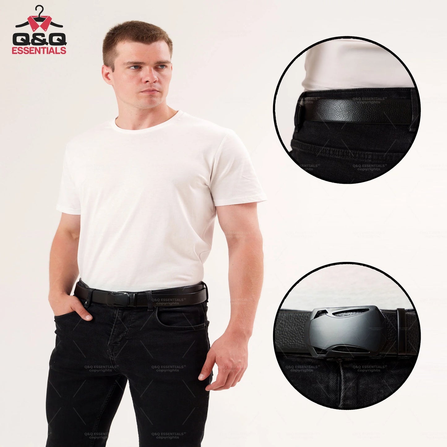 Mens Ratchet Belt Premium Microfiber Leather Adjustable with Unique Slide Belt Buckle Black