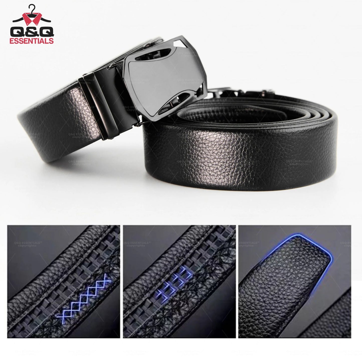 Mens Ratchet Belt Premium Microfiber Leather Adjustable with Unique Slide Belt Buckle Black