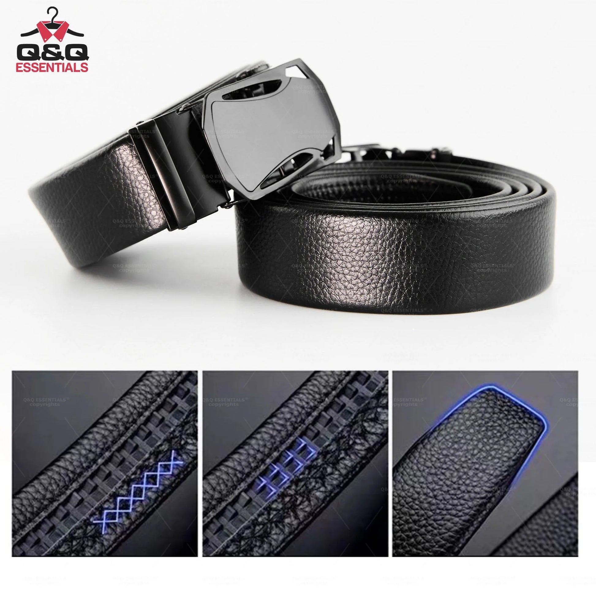 Mens Ratchet Belt Premium Microfiber Leather Adjustable with Unique Slide Belt Buckle Black