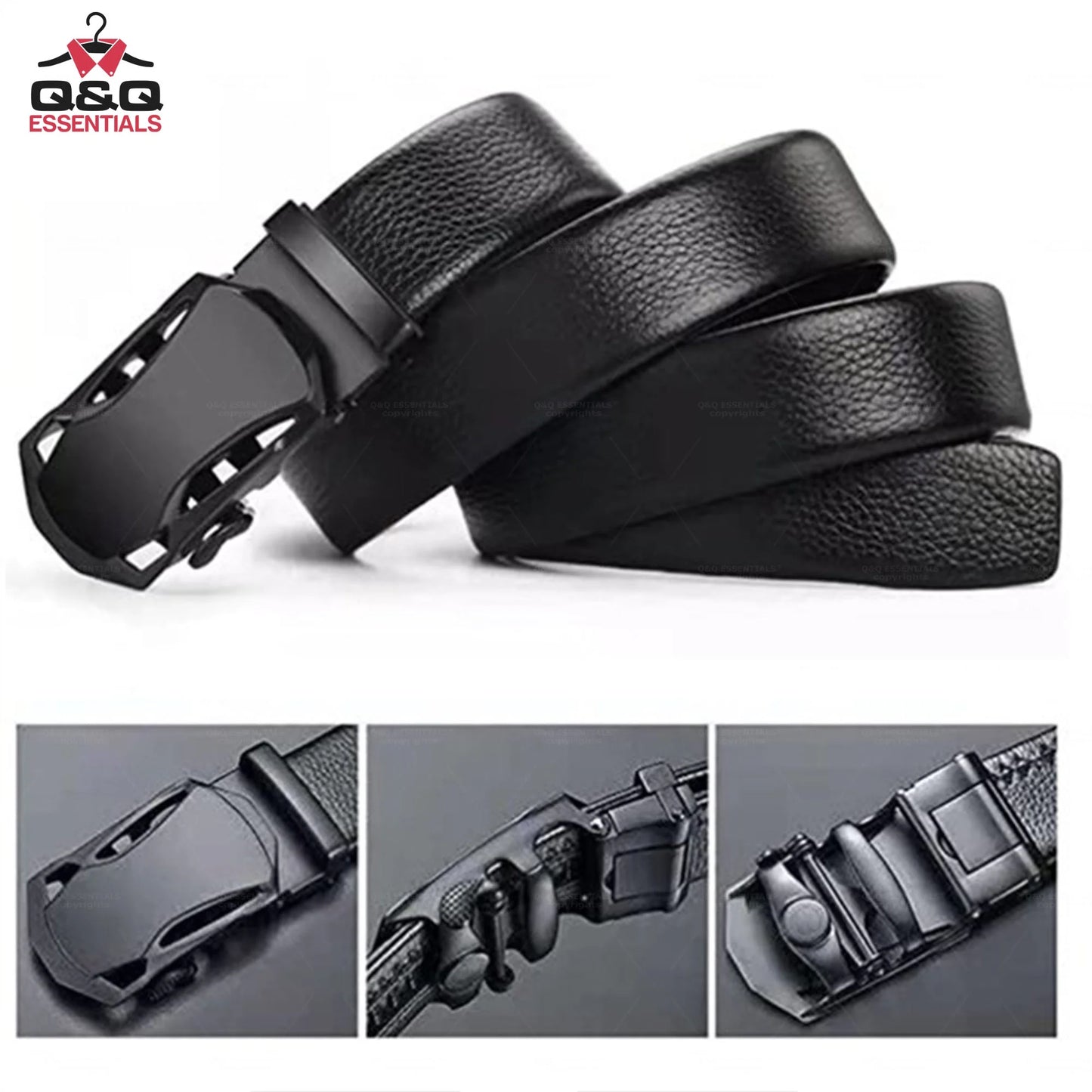 Mens Ratchet Belt Premium Microfiber Leather Adjustable with Unique Slide Belt Buckle Black