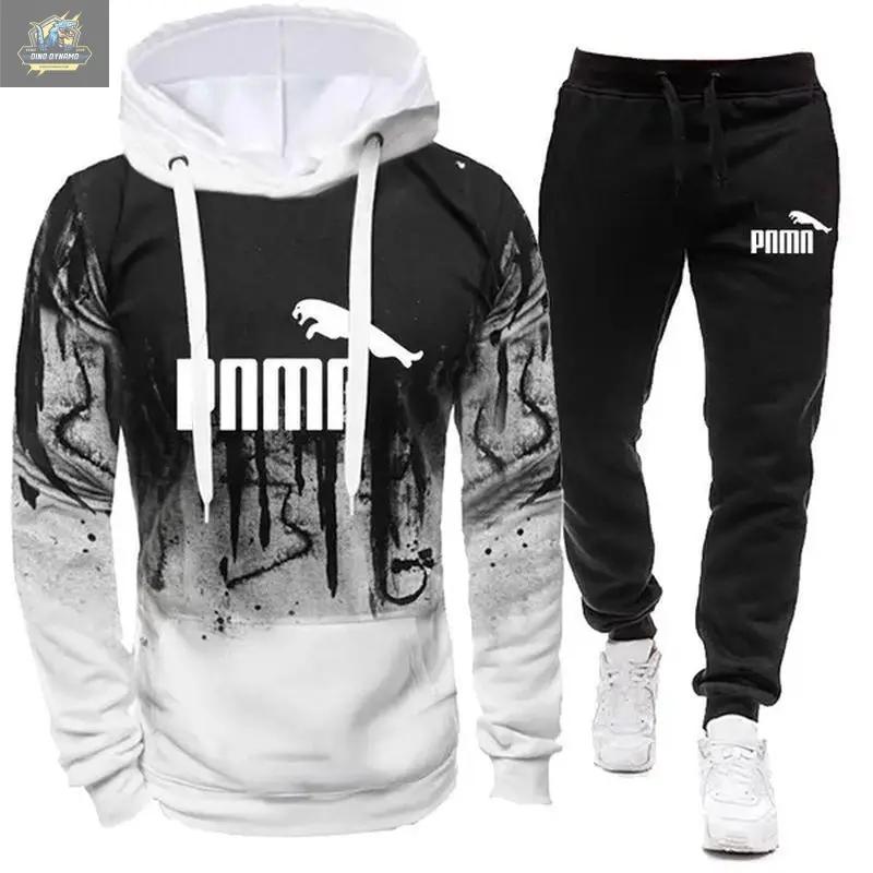 New Jogging Suits Fashion Printed Tracksuits for Men Casual Hoodie + Pant 2 Piece Set Male Sportswear Gym Casual Clothing Sweat Suit